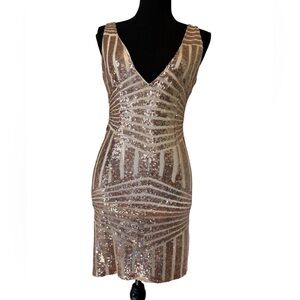 BBXLephsnt Sequin Nude Illusion Bodycon Cocktail Dress Small